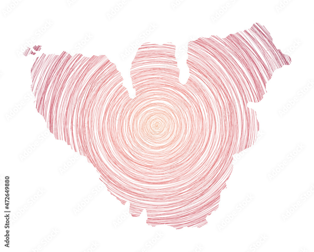 Poster moorea map filled with concentric circles. sketch-style circles in the shape of the island. vector i