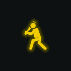 Baseball Player yellow glowing neon icon