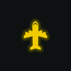 Airplane With Four Engines yellow glowing neon icon