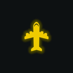 Airplane With Four Engines yellow glowing neon icon