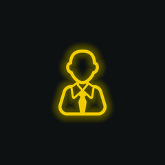 Bald Businessman yellow glowing neon icon