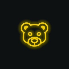 Bear Head Frontal Outline yellow glowing neon icon