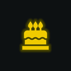 Birthday Cake yellow glowing neon icon