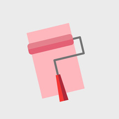 Vector paint roller brushes icon with pink paint swatch. Use for your DIY projects, home renovations and baby room swatches.