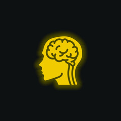 Brain yellow glowing neon icon