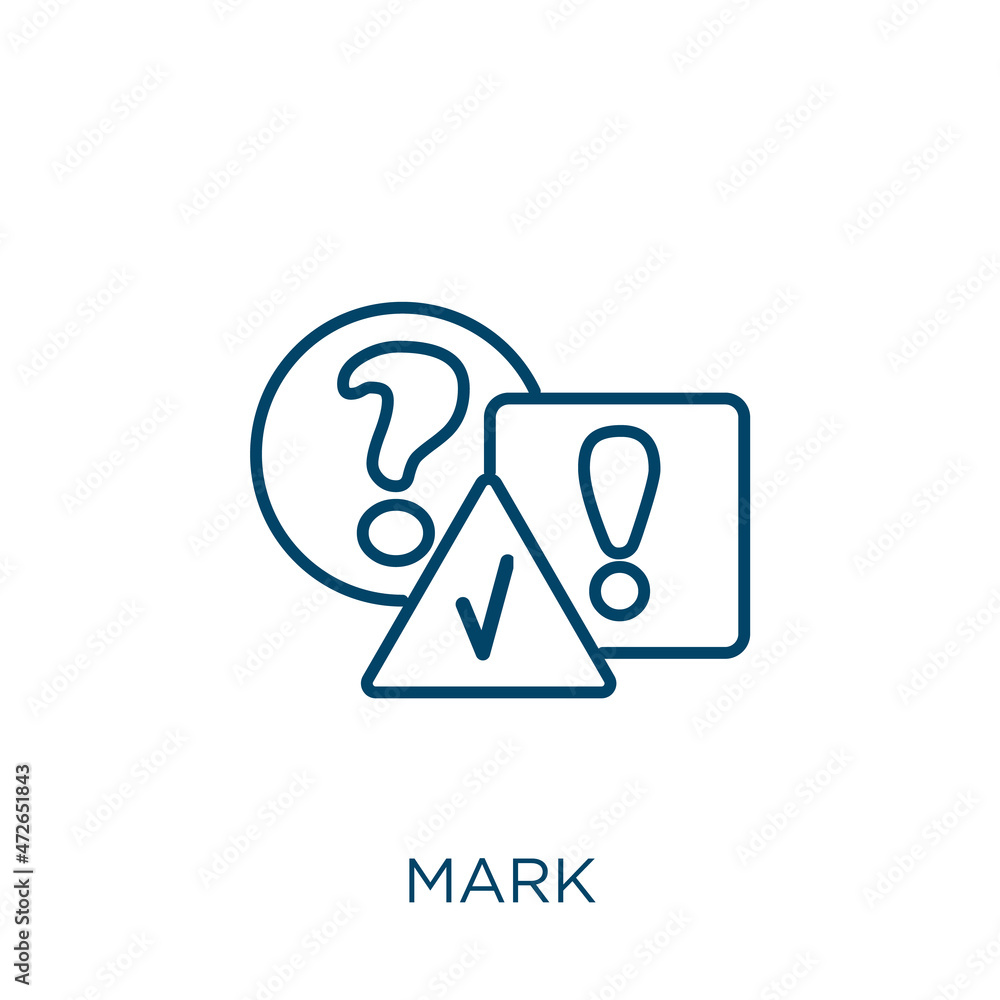 Poster mark icon. thin linear mark outline icon isolated on white background. line vector mark sign, symbol