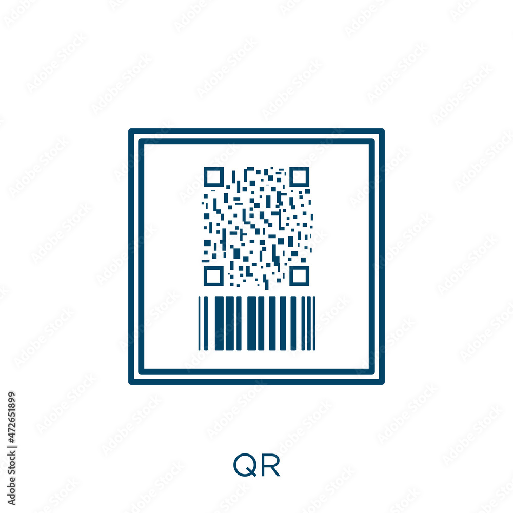 Poster qr icon. thin linear qr outline icon isolated on white background. line vector qr sign, symbol for w