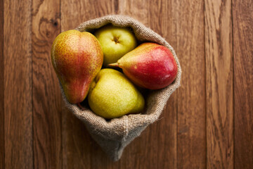pears on wooden table agriculture vitamins close-up