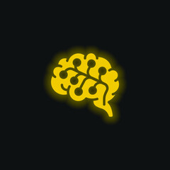 Fototapeta na wymiar Brain yellow glowing neon icon