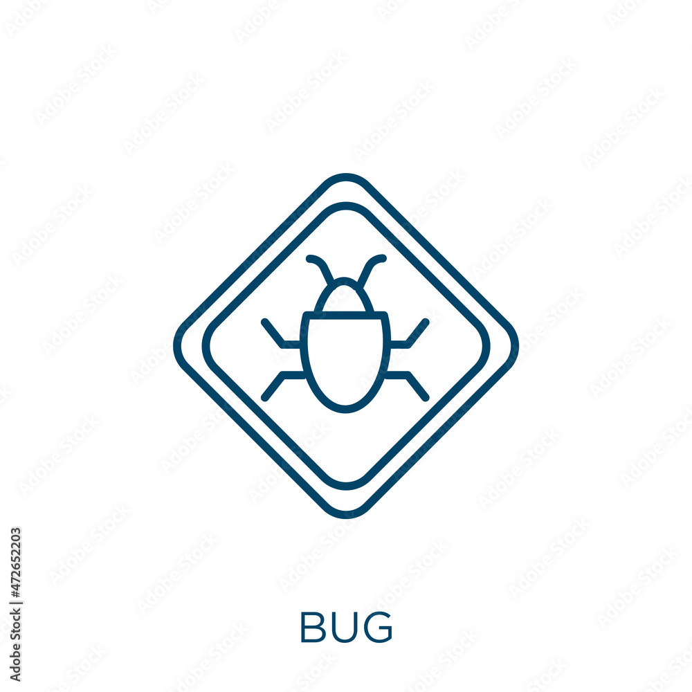 Poster bug icon. thin linear bug outline icon isolated on white background. line vector bug sign, symbol fo