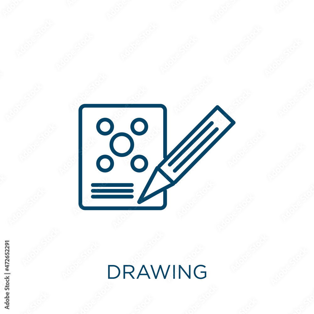 Poster drawing icon. thin linear drawing outline icon isolated on white background. line vector drawing sig