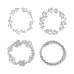 Elegant floral wreaths on white background. Beautiful floral frames