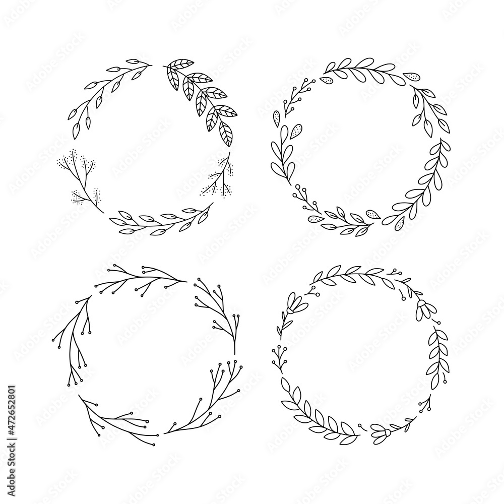 Canvas Prints Floral wreaths vector set. Hand drawn outline wreaths