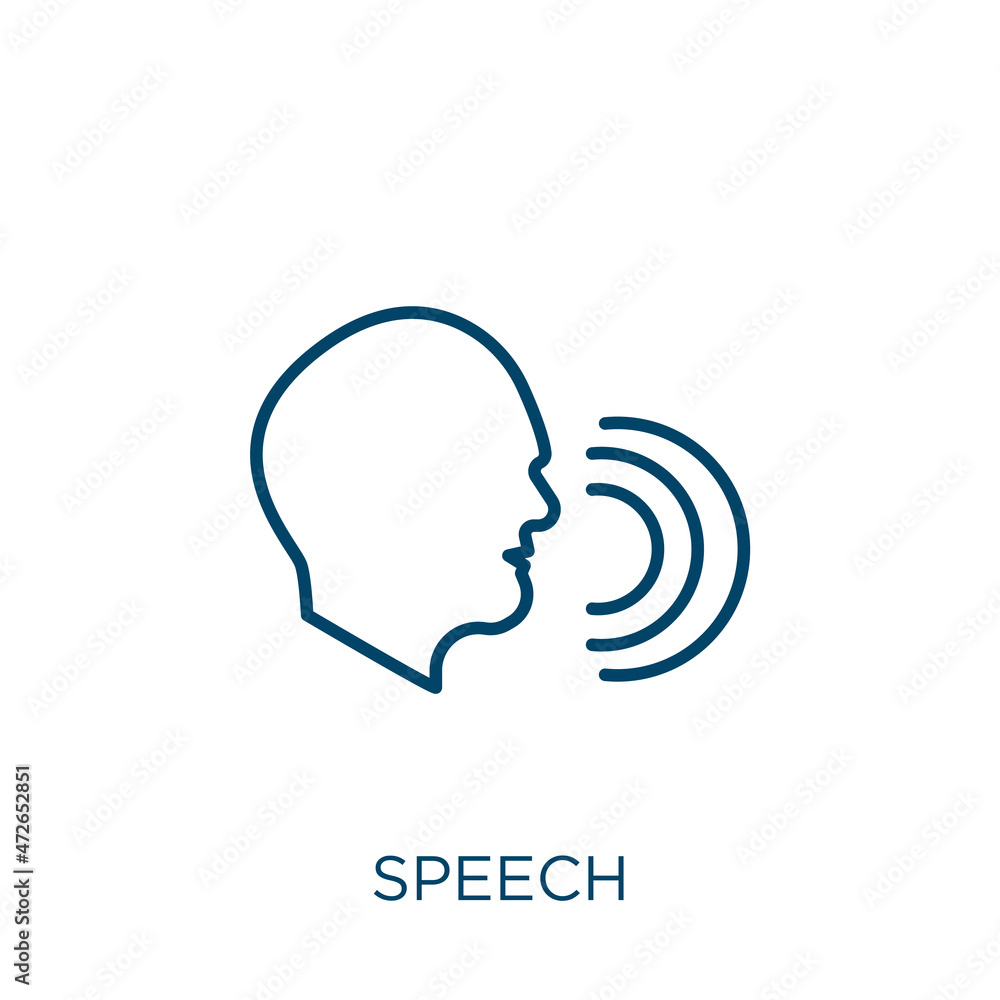 Poster speech icon. thin linear speech outline icon isolated on white background. line vector speech sign, 