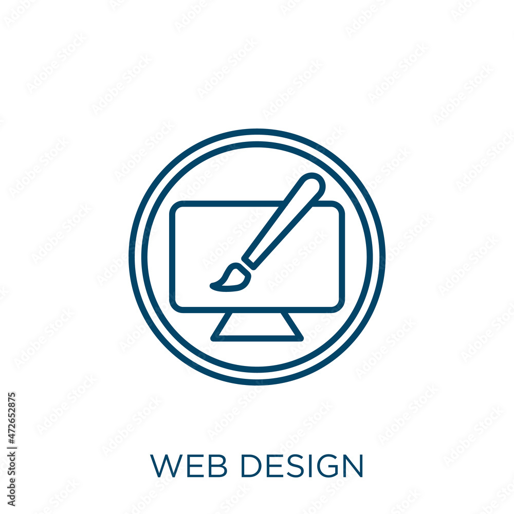 Poster web design icon. thin linear web design outline icon isolated on white background. line vector web d