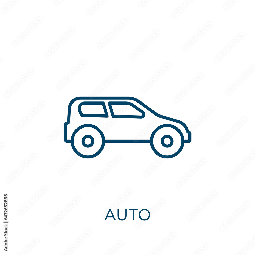 Poster auto icon. thin linear auto outline icon isolated on white background. line vector auto sign, symbol