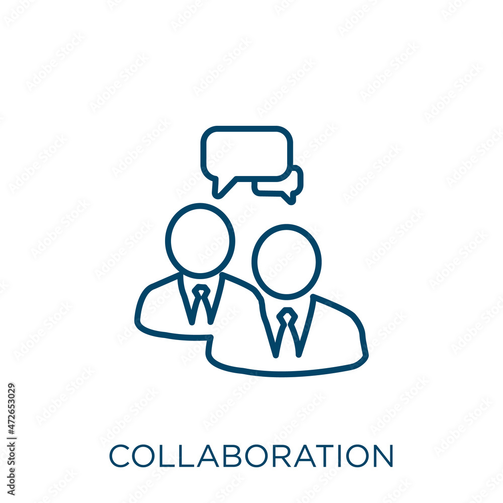 Poster collaboration icon. thin linear collaboration outline icon isolated on white background. line vector