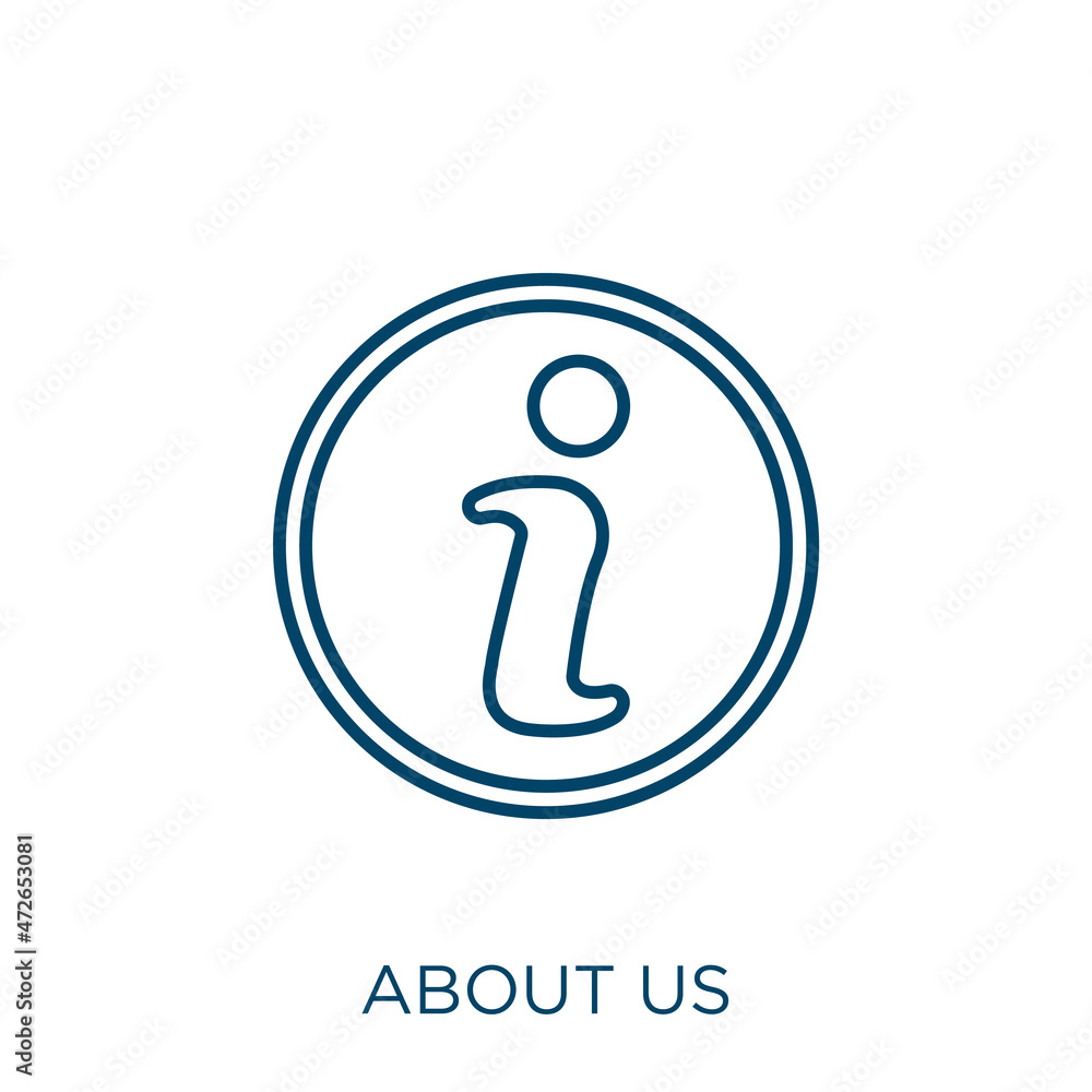 Poster about us icon. thin linear about us outline icon isolated on white background. line vector about us 
