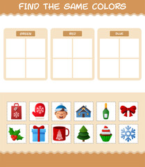 Find the same colors of christmas. Searching and Matching game. Educational game for pre shool years kids and toddlers