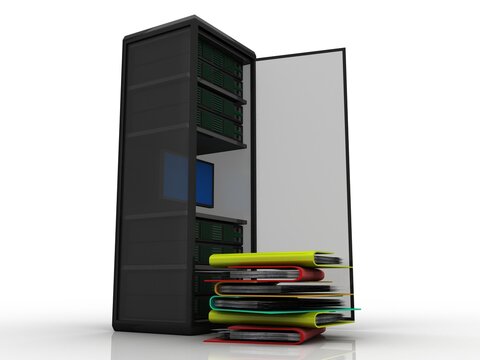 3d illustration Data center server and folder
