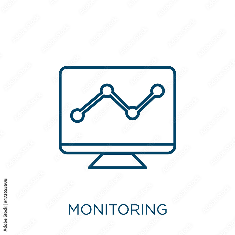 Poster monitoring icon. thin linear monitoring outline icon isolated on white background. line vector monit