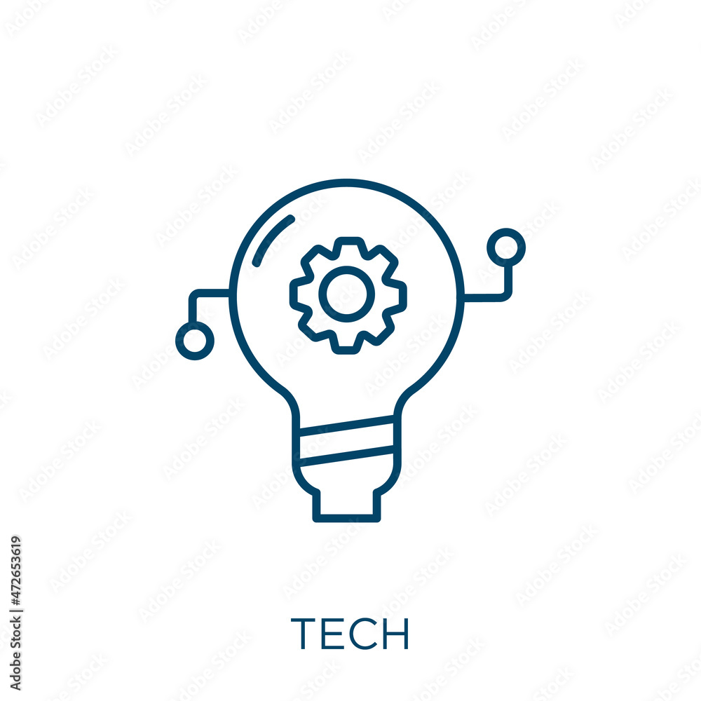 Poster tech icon. thin linear tech outline icon isolated on white background. line vector tech sign, symbol
