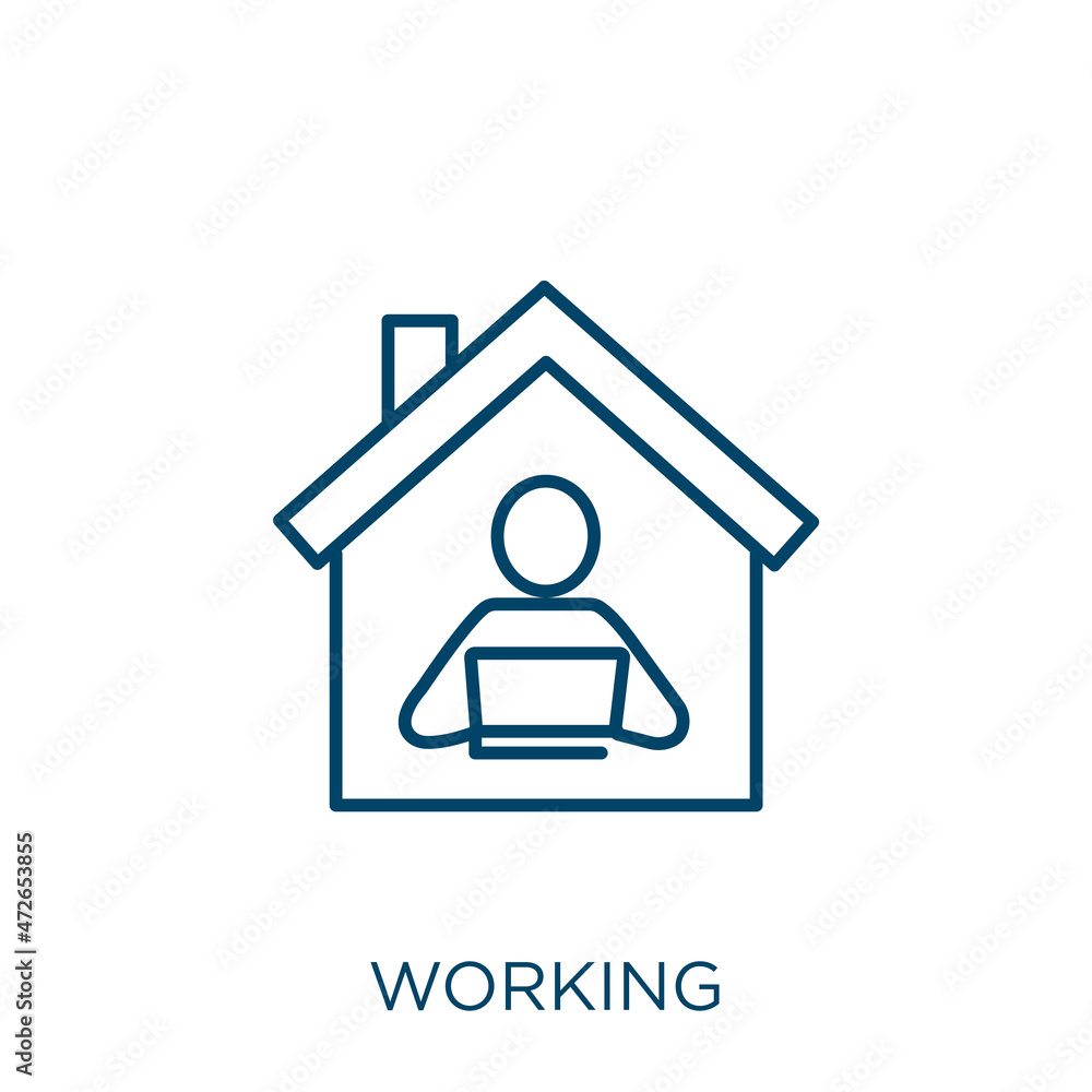 Poster working icon. thin linear working outline icon isolated on white background. line vector working sig