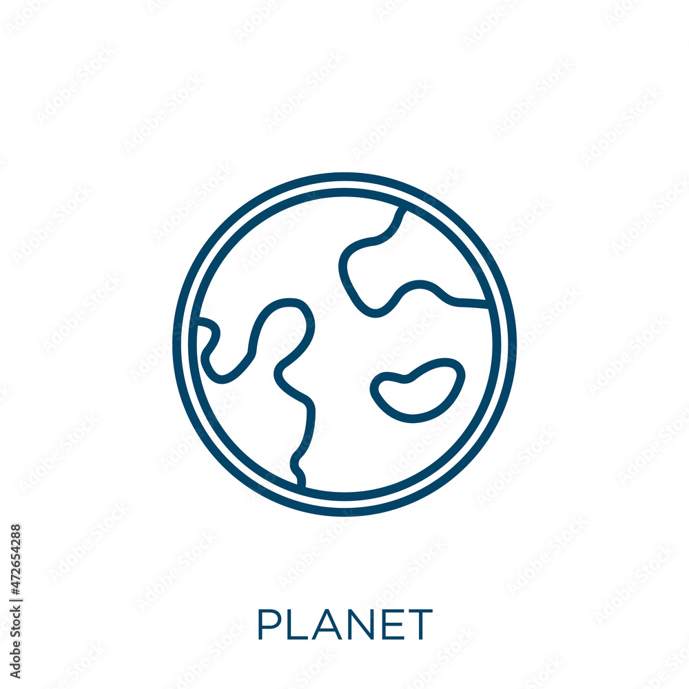 Poster planet icon. thin linear planet outline icon isolated on white background. line vector planet sign, 