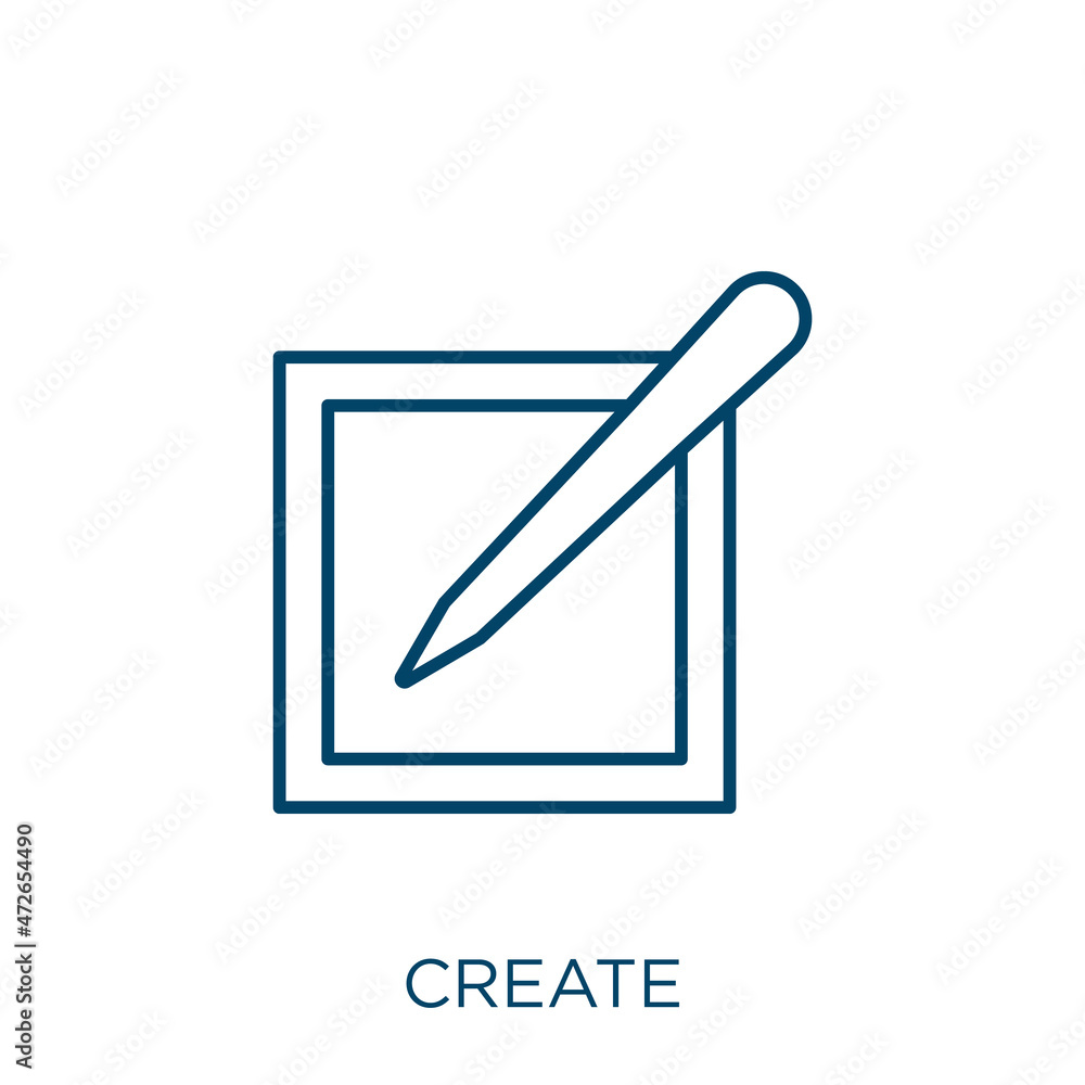 Aufkleber create icon. thin linear create outline icon isolated on white background. line vector create sign, 