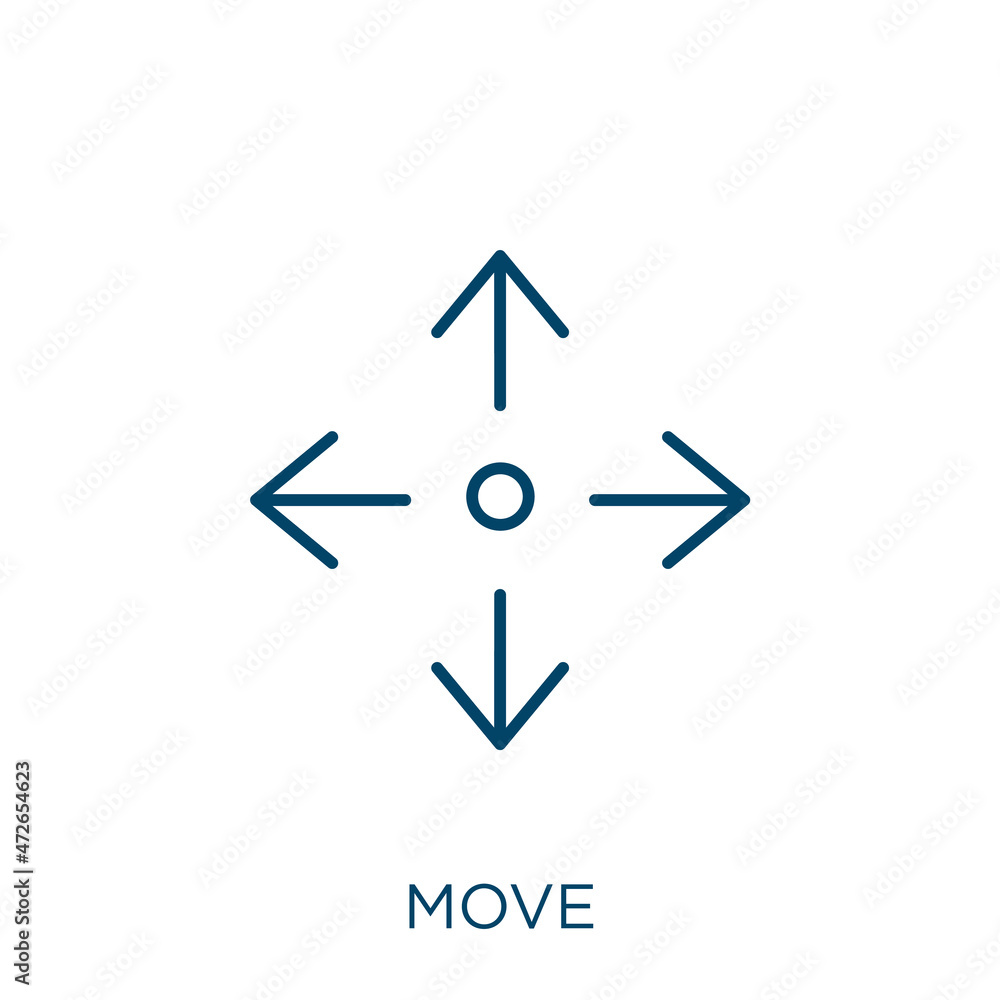 Poster move icon. thin linear move outline icon isolated on white background. line vector move sign, symbol