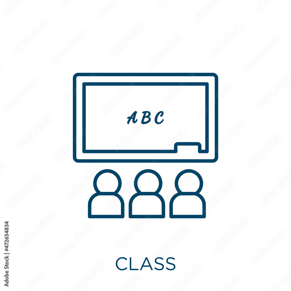 Poster class icon. thin linear class outline icon isolated on white background. line vector class sign, sym
