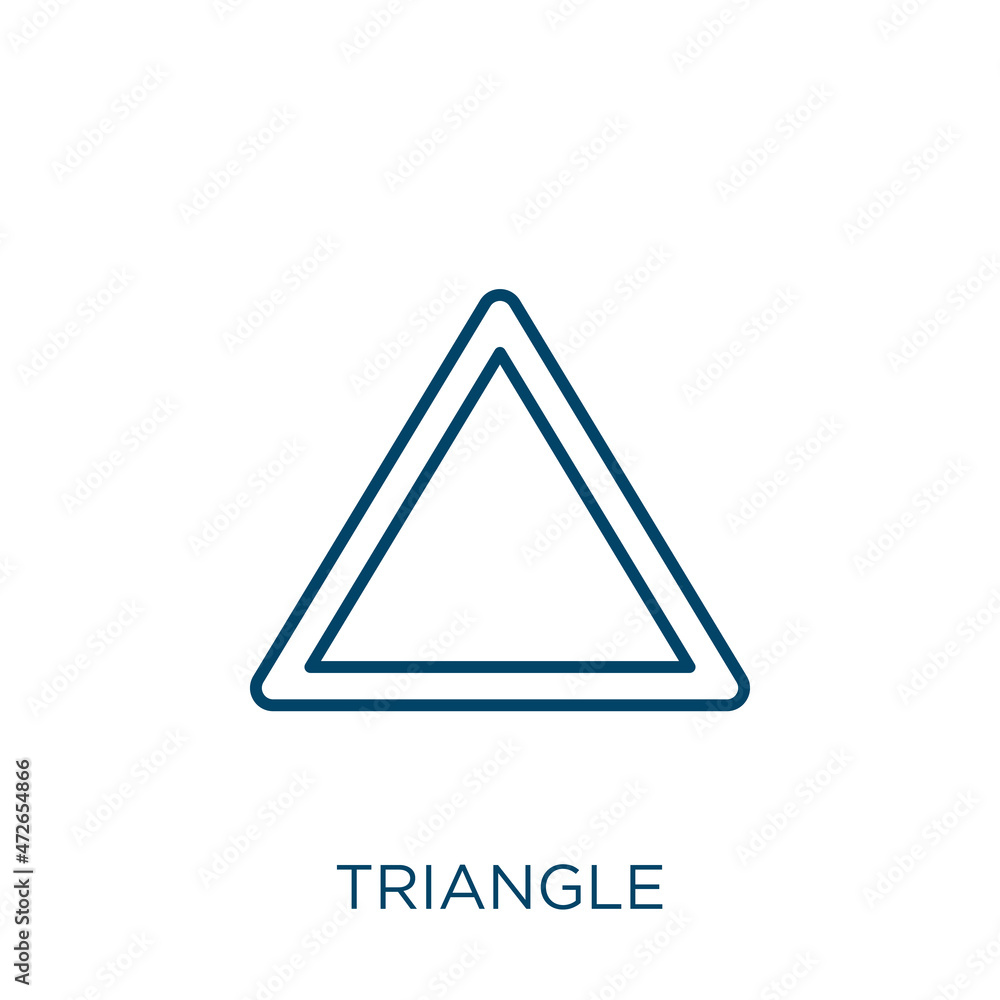 Poster triangle icon. Thin linear triangle outline icon isolated on white background. Line vector triangle sign, symbol for web and mobile.