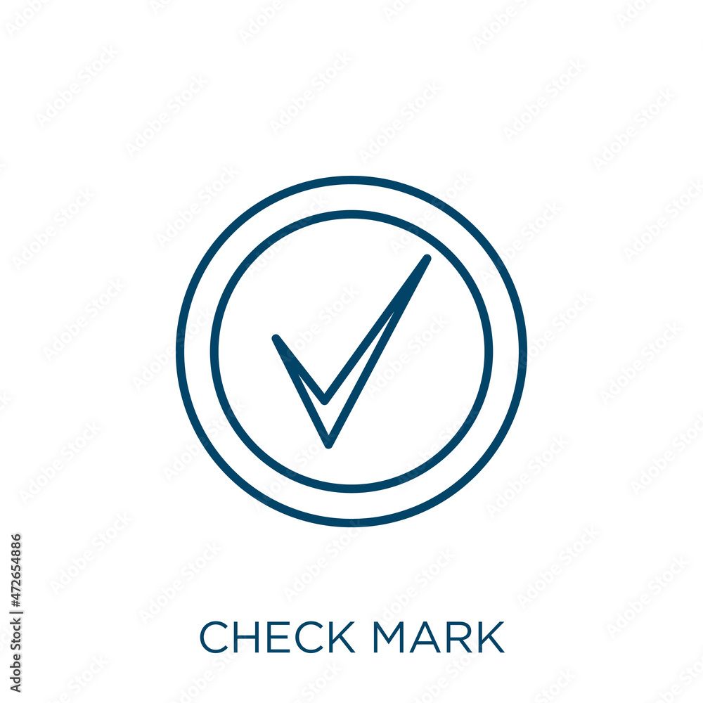 Poster check mark icon. thin linear check mark outline icon isolated on white background. line vector check