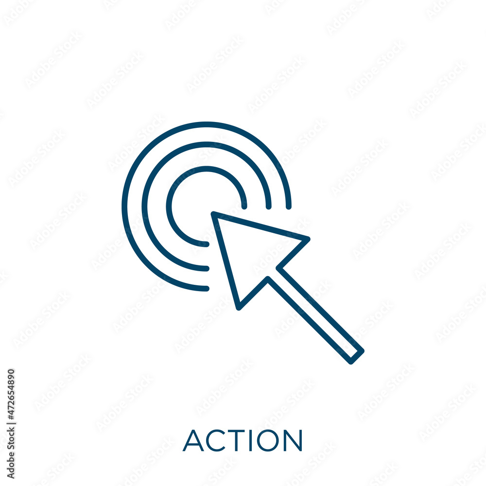 Poster action icon. thin linear action outline icon isolated on white background. line vector action sign, 