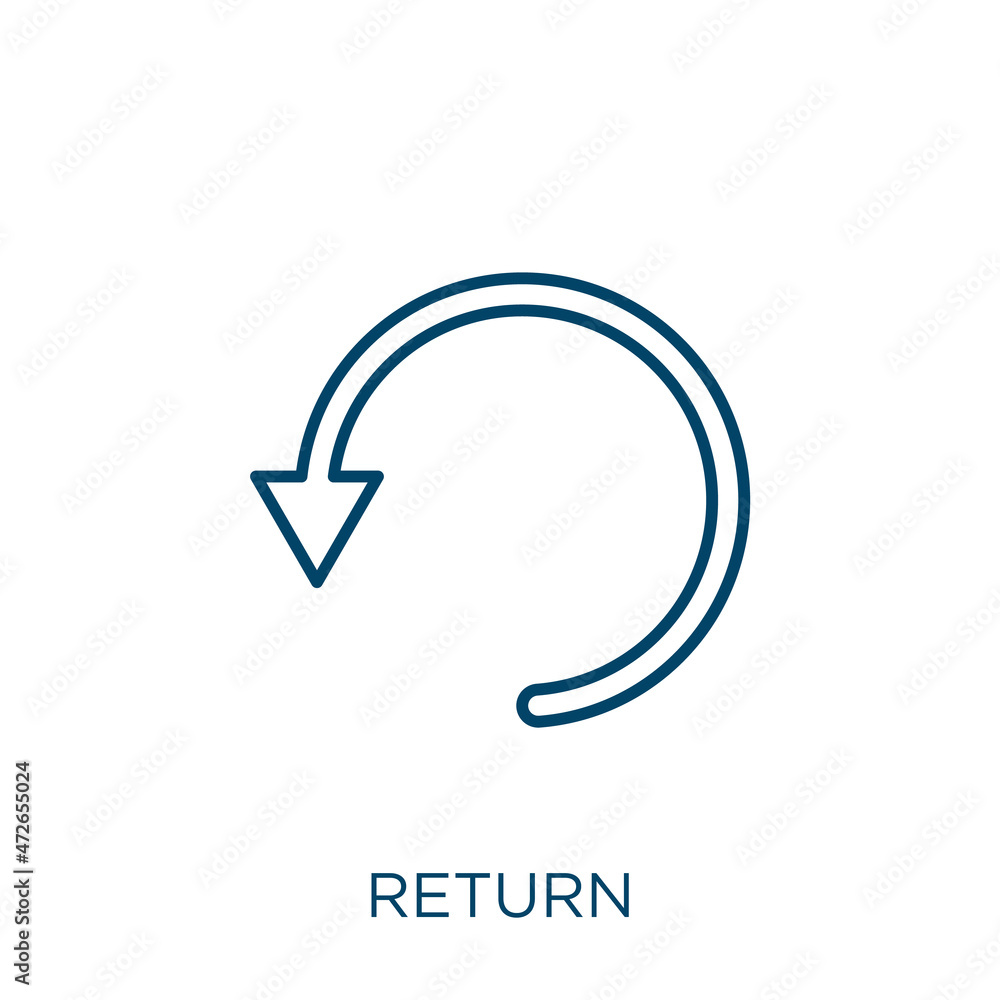Poster return icon. thin linear return outline icon isolated on white background. line vector return sign, 