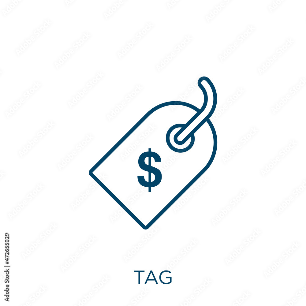 Poster tag icon. thin linear tag outline icon isolated on white background. line vector tag sign, symbol fo