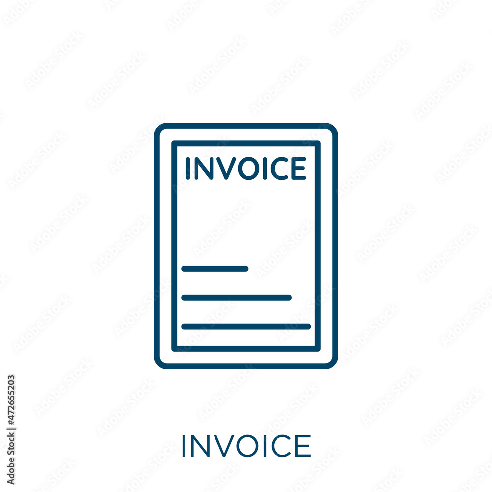 Poster invoice icon. thin linear invoice outline icon isolated on white background. line vector invoice sig