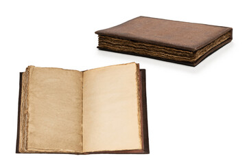 An old brown book isolated on white background.