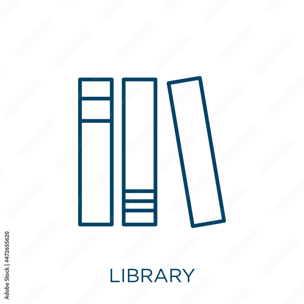 Poster library icon. thin linear library outline icon isolated on white background. line vector library sig
