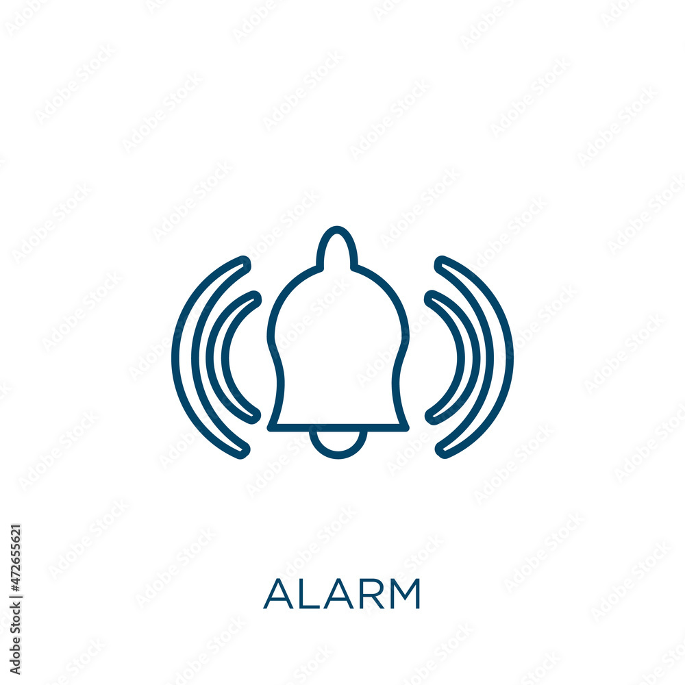 Poster alarm icon. thin linear alarm outline icon isolated on white background. line vector alarm sign, sym