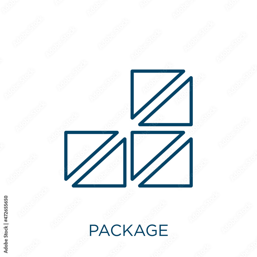 Poster package icon. thin linear package outline icon isolated on white background. line vector package sig