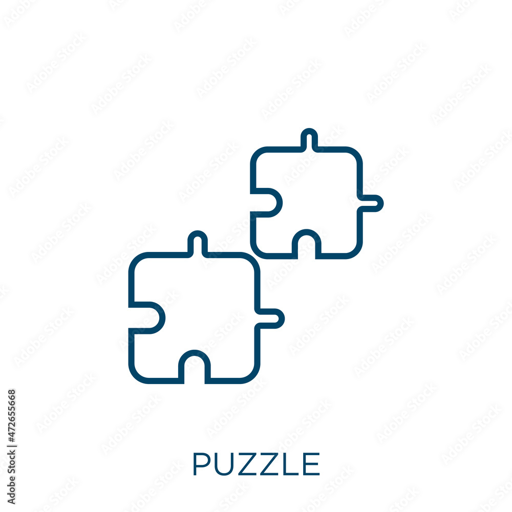 Poster puzzle icon. thin linear puzzle outline icon isolated on white background. line vector puzzle sign, 