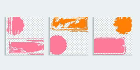 Social media square covers with grunge design  . Contemporary style . Post frame stories templates. Layout for promotion .Media banner .Vector