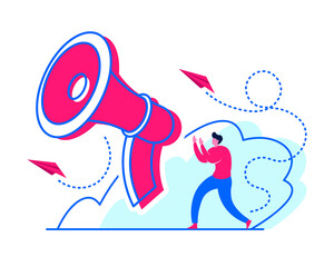 Announcing News Vector Illustration - Amazing illustration of a guy yelling at a megaphone suitable for website, mobile apps, news, notification, and illustration in general - Vector Flat Illustration