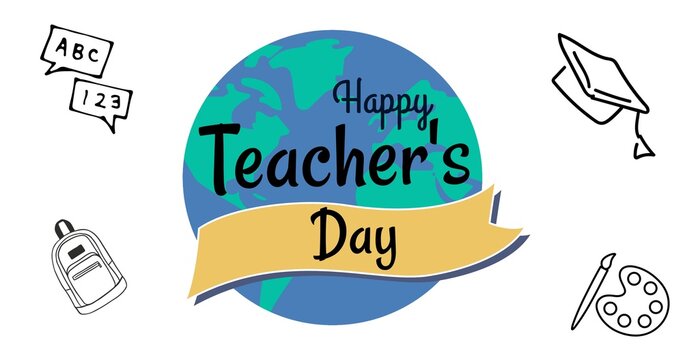 Digitally generated image of happy teacher's day text on globe with copy space
