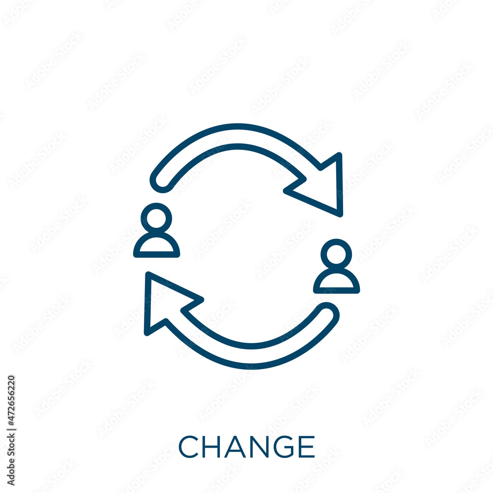 Poster change icon. thin linear change outline icon isolated on white background. line vector change sign, 