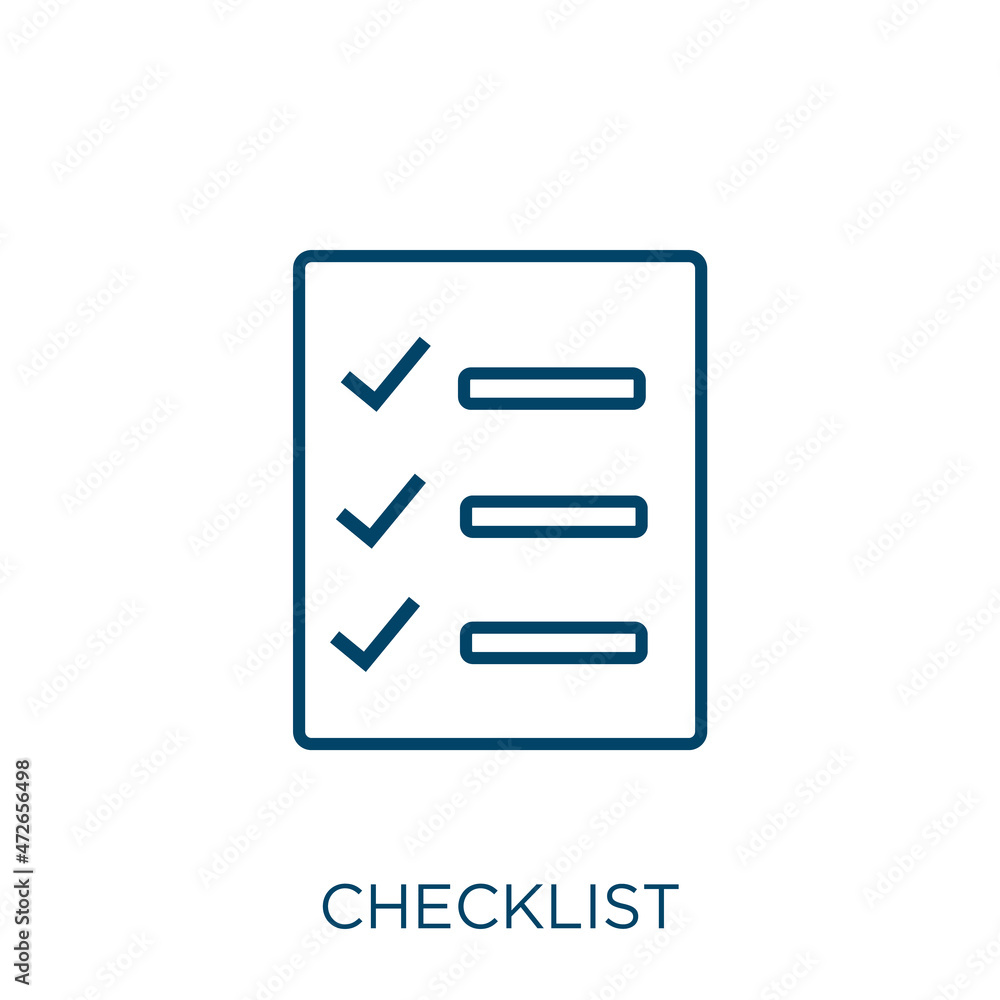 Poster checklist icon. thin linear checklist outline icon isolated on white background. line vector checkli