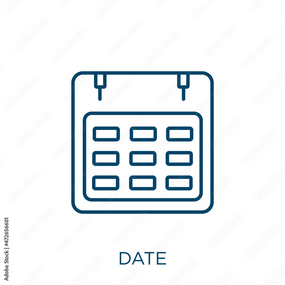 Poster date icon. thin linear date outline icon isolated on white background. line vector date sign, symbol
