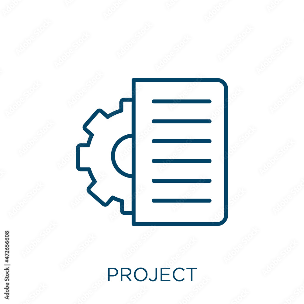 Poster project icon. thin linear project outline icon isolated on white background. line vector project sig