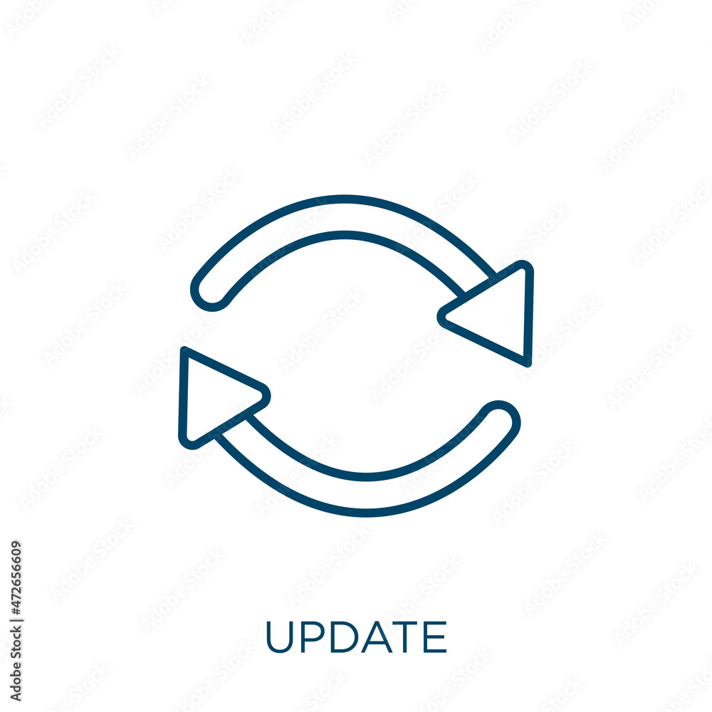 Poster update icon. thin linear update outline icon isolated on white background. line vector update sign, 